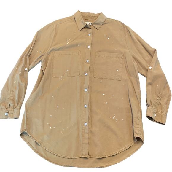 Thread and Supply Womens brown with paint splatter button down shirt size small - Picture 1 of 6